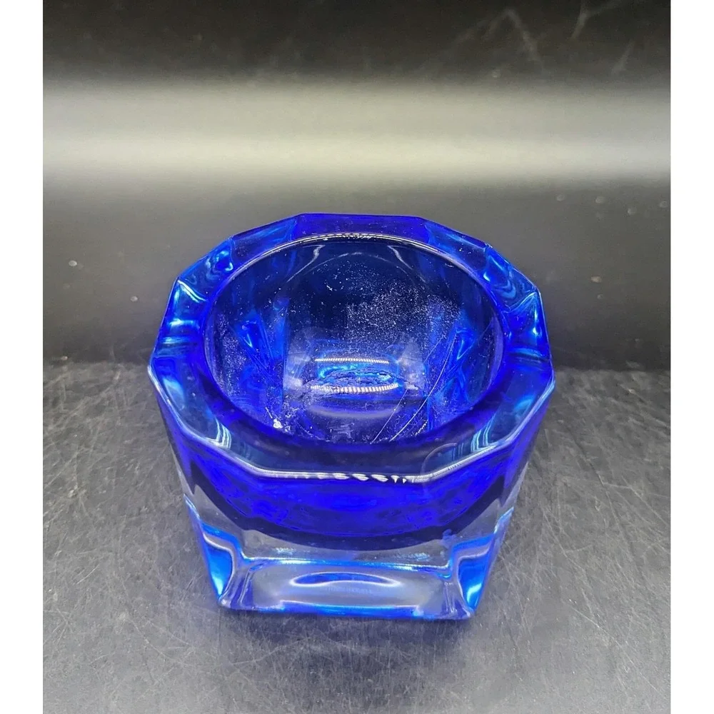 J G Durand Crystal Double Cased Cobalt to Clear Votive Tealight Holder Signed